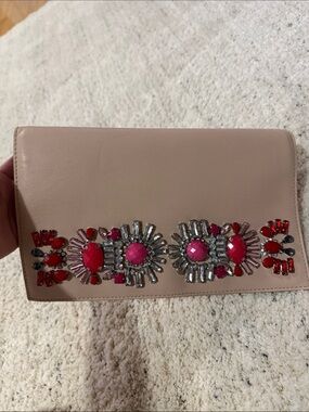 Express Blush Leather Clutch with Red and Pink Gem Accents